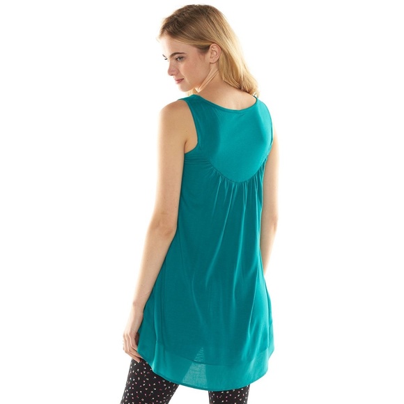 LC LAUREN CONRAD Tunic Top Whisper Whisper White‎ Crochet Trim Sleeveless Large - Picture 2 of 4